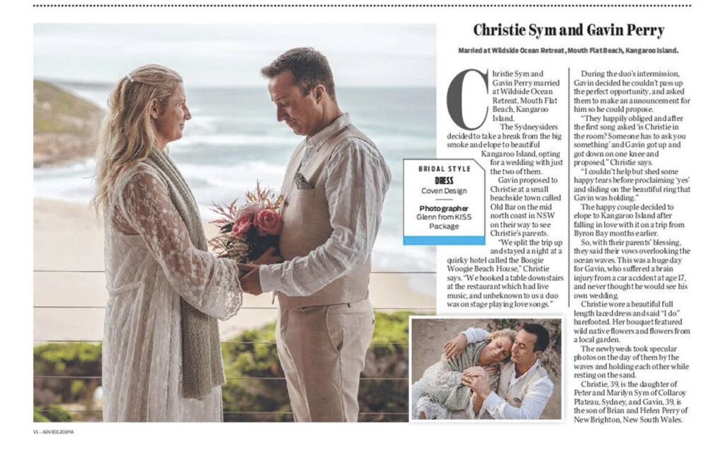 Sunday Mail wedding feature with a couple's photograph