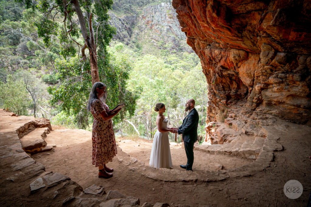 Deb with a couple during a cave ceremony