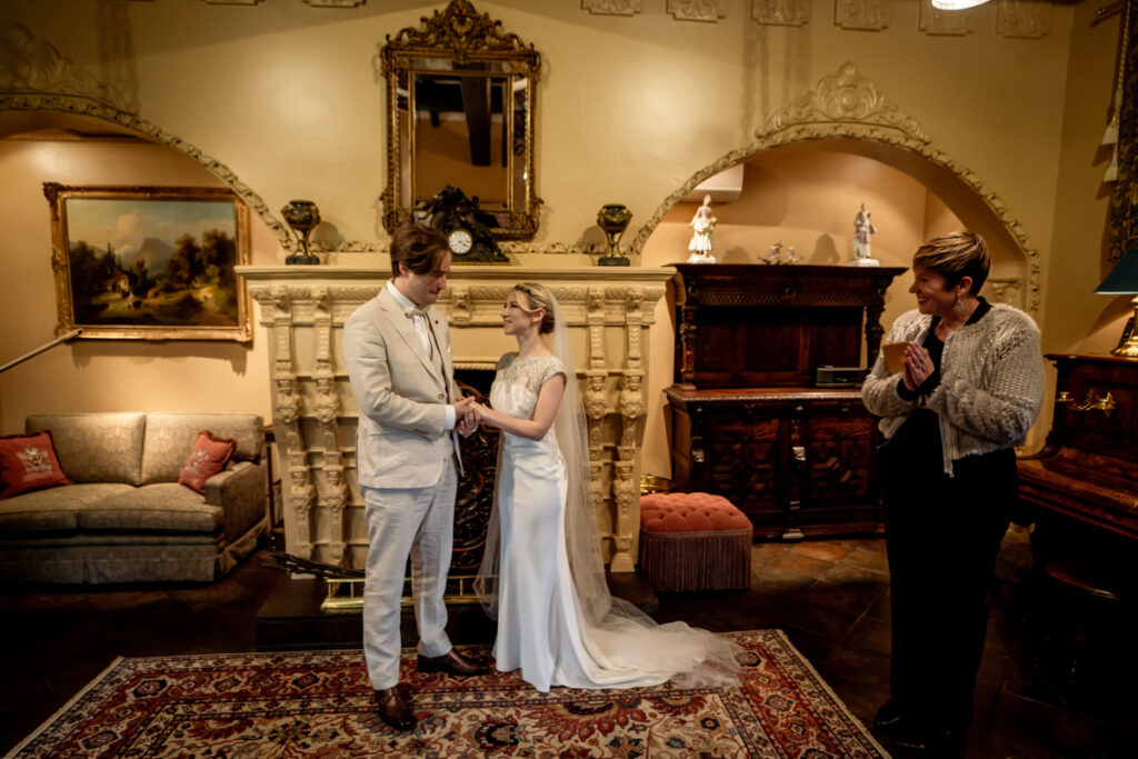 A small indoor wedding ceremony at Thorngrove Manor