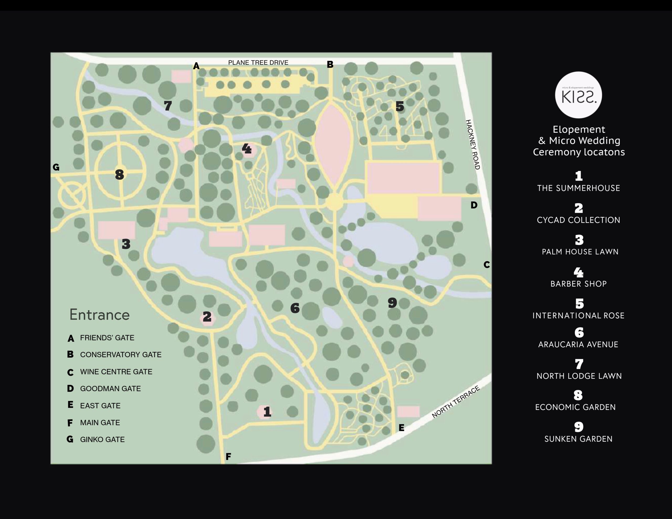 Botanic Gardens KISS Elopment & Micro Weddings Map