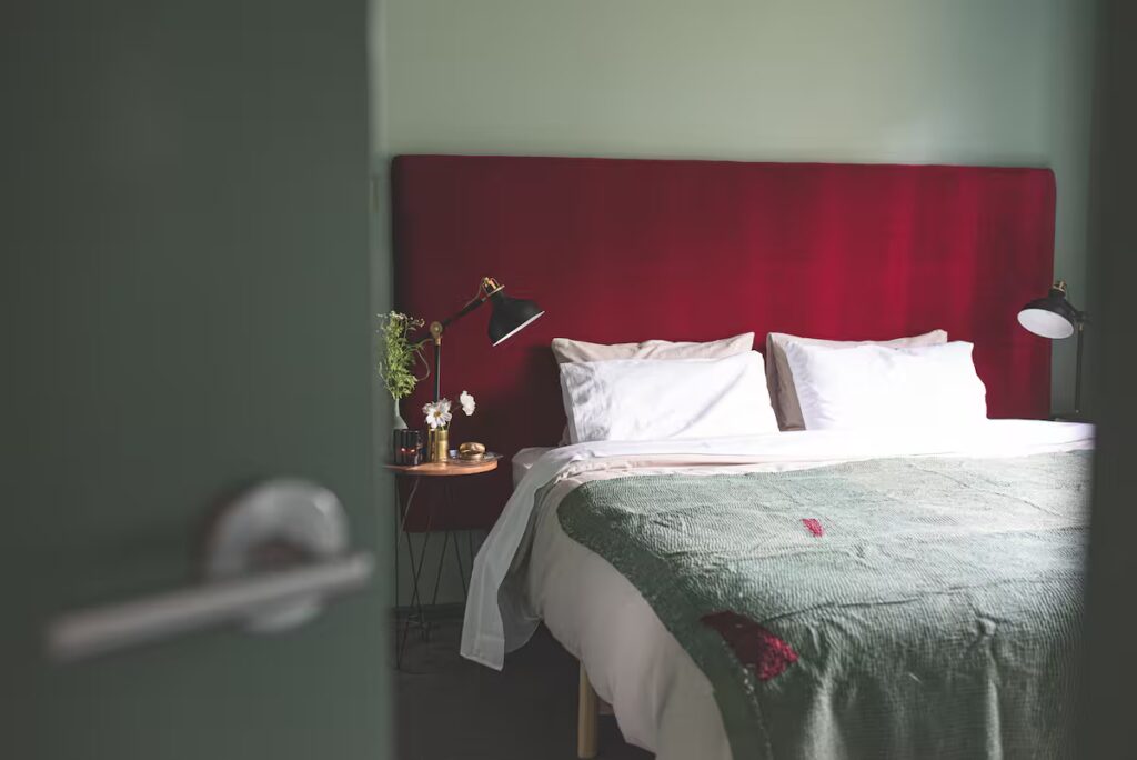 Bedroom viewed through an open doorway