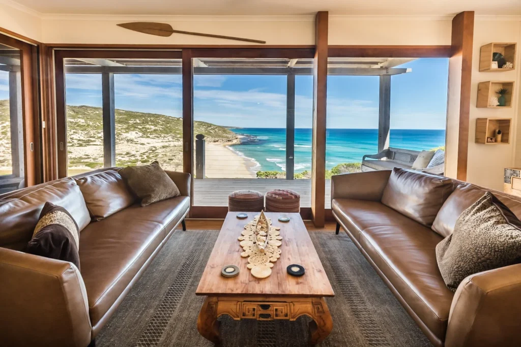 Lounge with panoramic coastal views at Wild Side Ocean Retreat