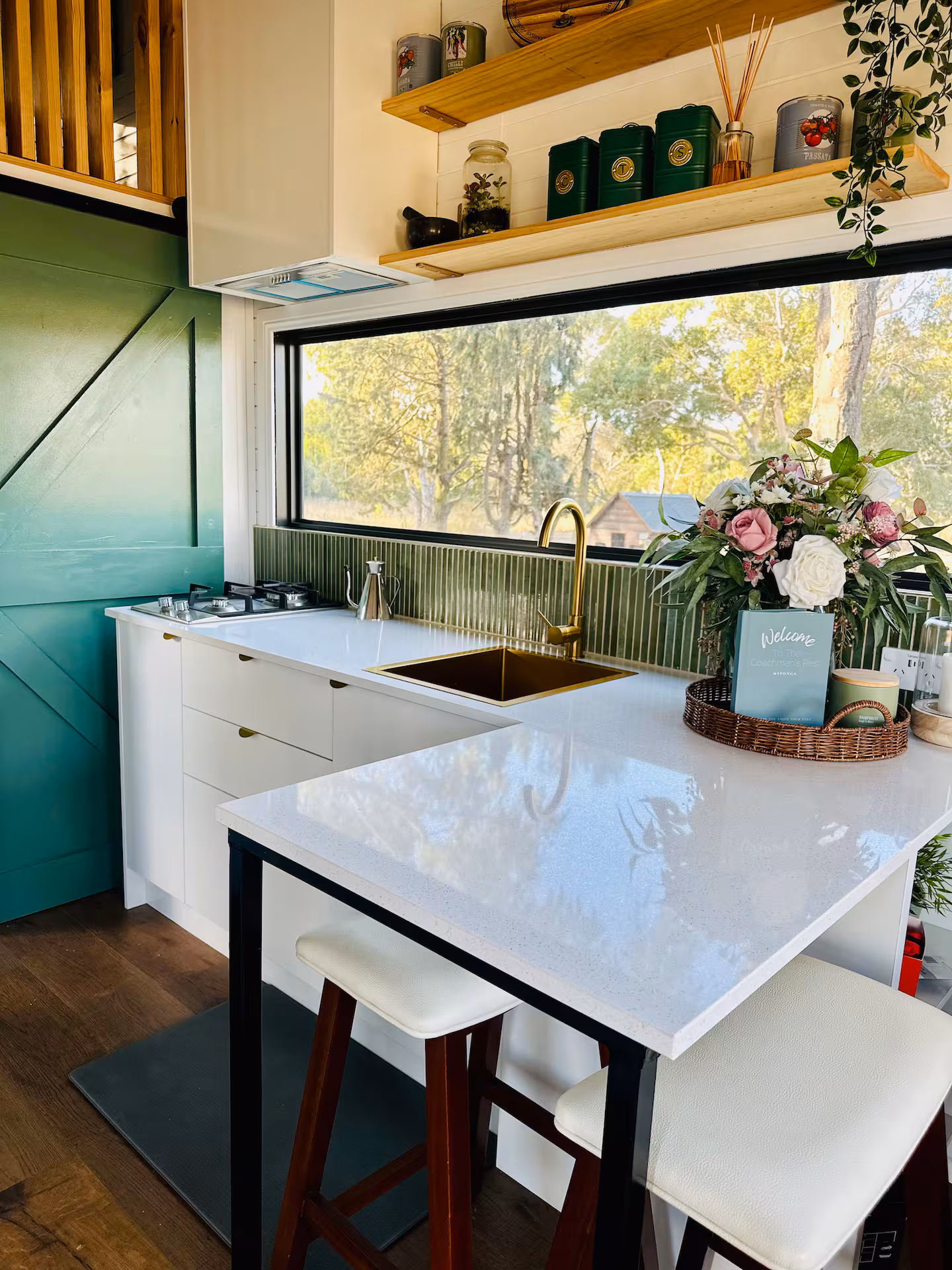 Tiny house kitchen at The Coachman’s Rest elopement stay Myponga