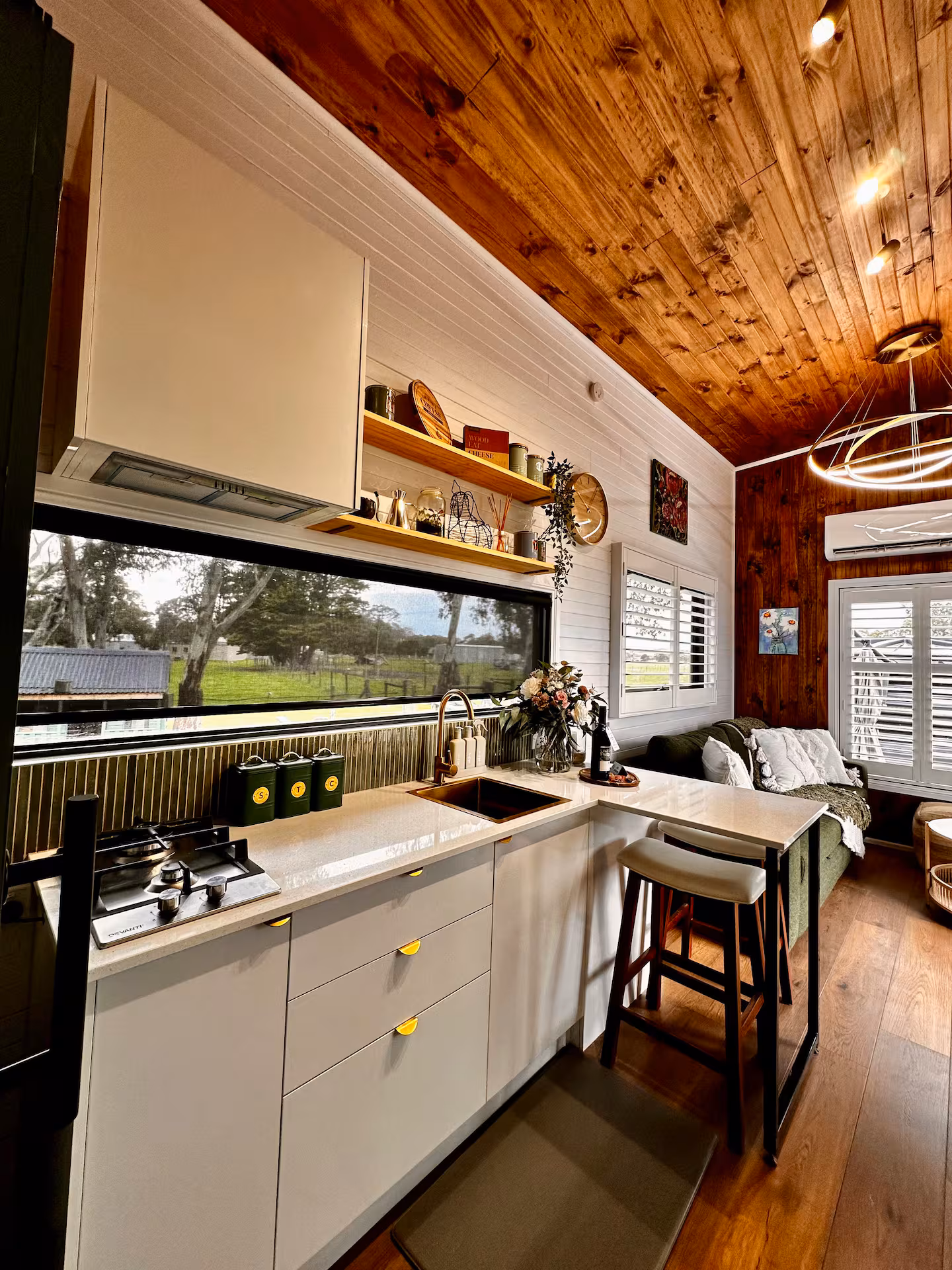 Tiny house kitchen at The Coachman’s Rest elopement stay Myponga