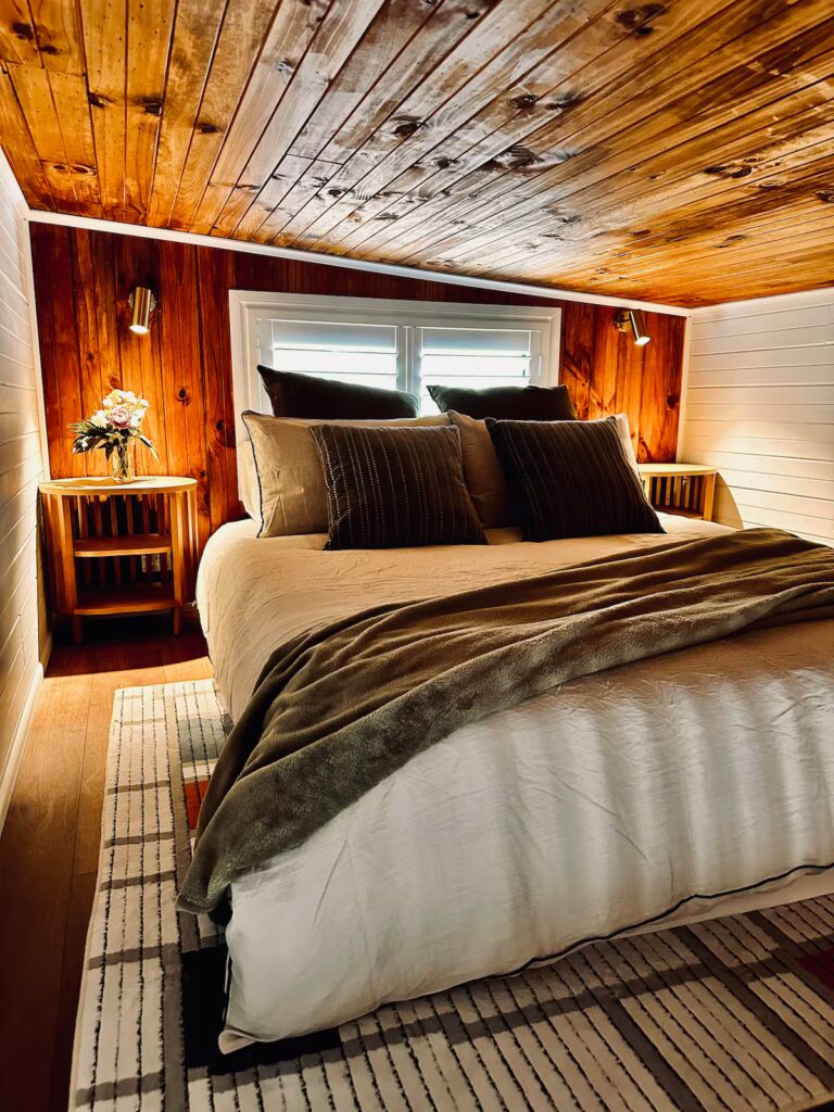 Tiny house bedroom at The Coachman’s Rest elopement stay Myponga