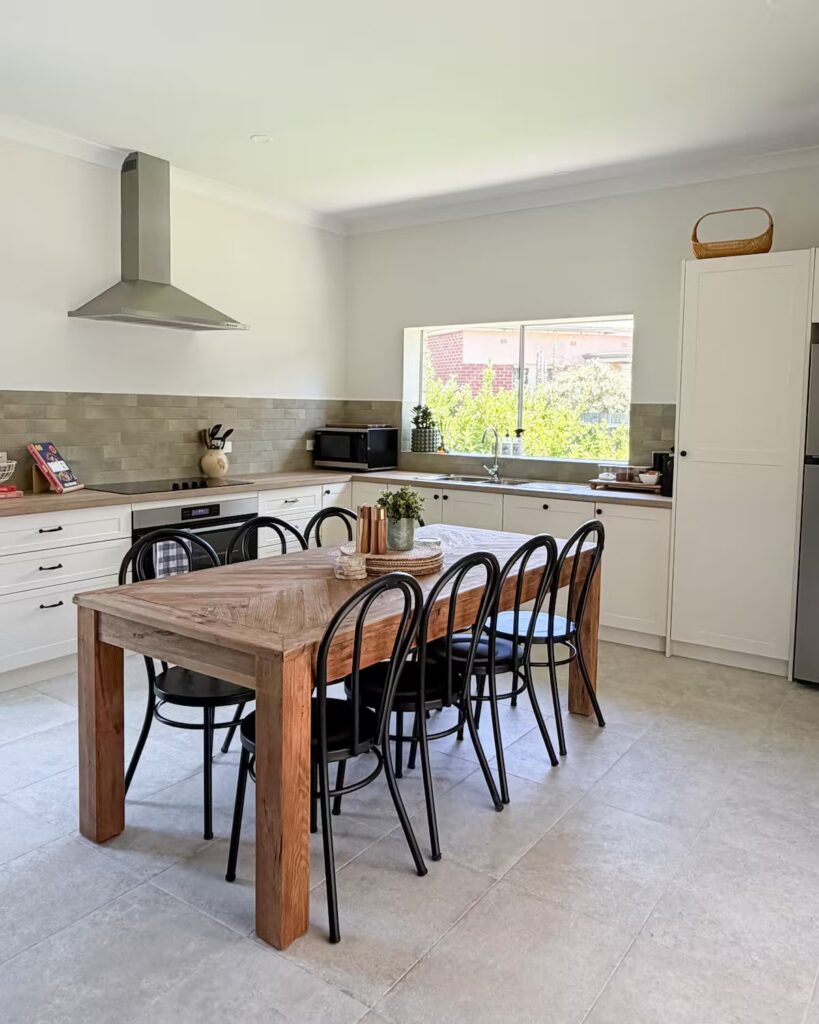 Kitchen and dining area inside an Adelaide Hills cottage
