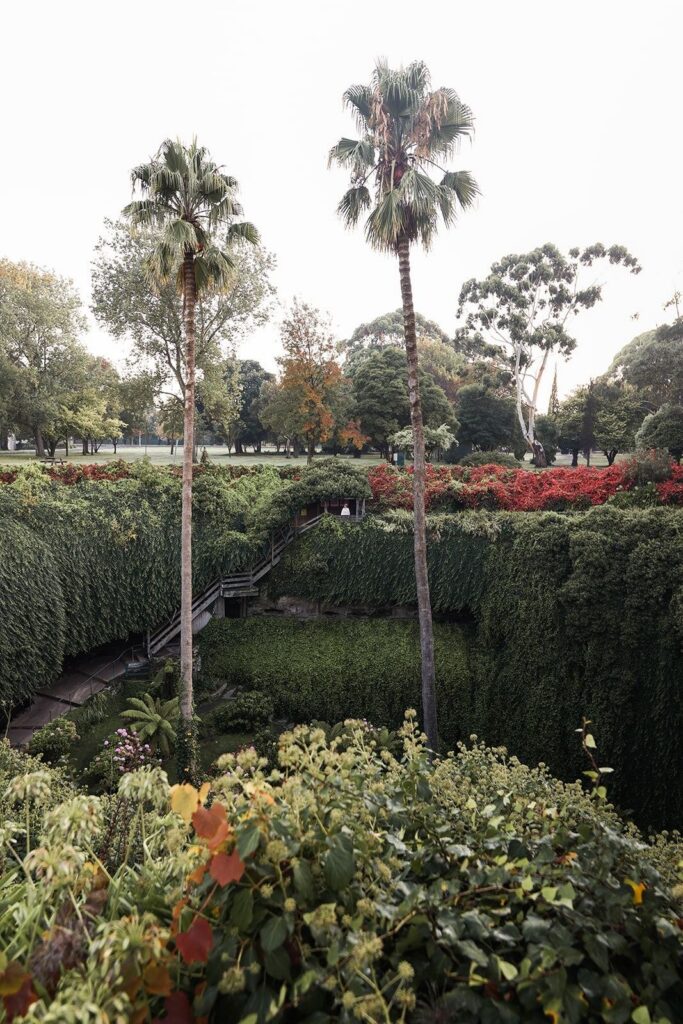 Sunken gardens and palms at Umpherston Sinkhole/Balumbul in Mount Gambier.