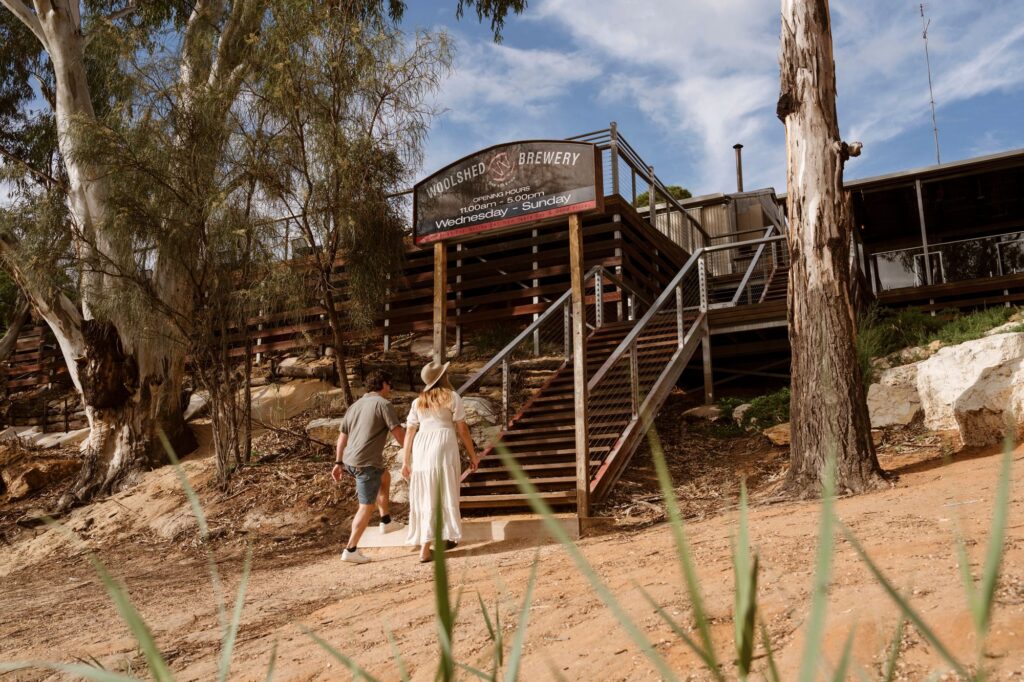 Visitors outside Woolshed Brewery at Murtho.