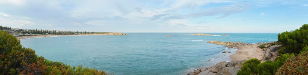 Panoramic view across Horseshoe Bay at Port Elliot.