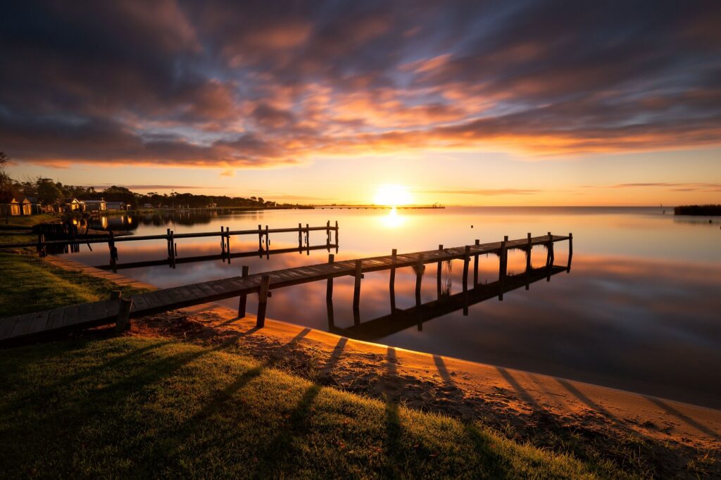 Sunset over the jetty and Lake Alexandrina at Milang.
