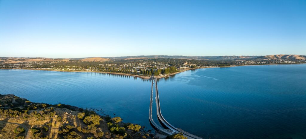 Aerial view of the causeway from Victor Harbor to Granite Island