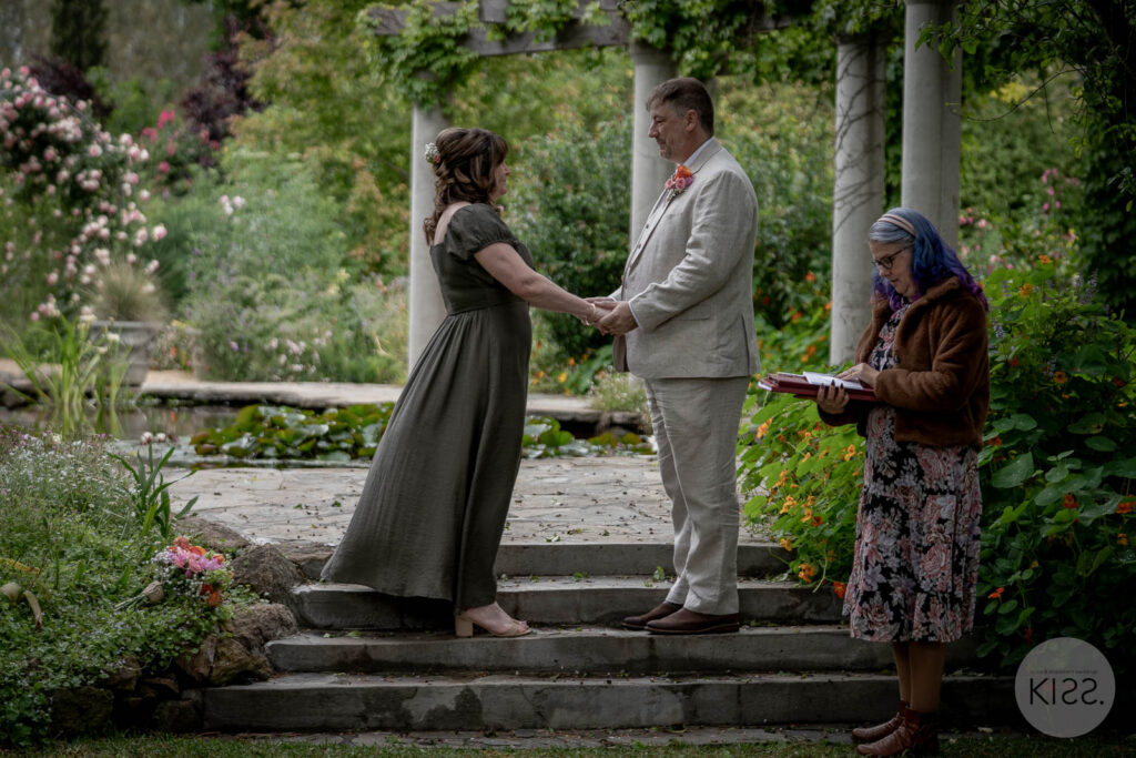 Wedding vows in a garden setting
