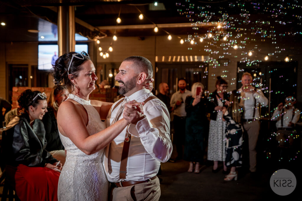 A couple dancing during their wedding celebration