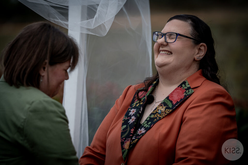 Laughter during wedding vows at Ondeen